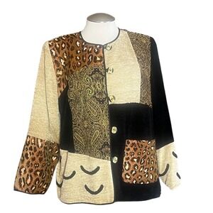 Indigo Moon Patchwork Leopard‎ Paisley Black Blazer Jacket 1X